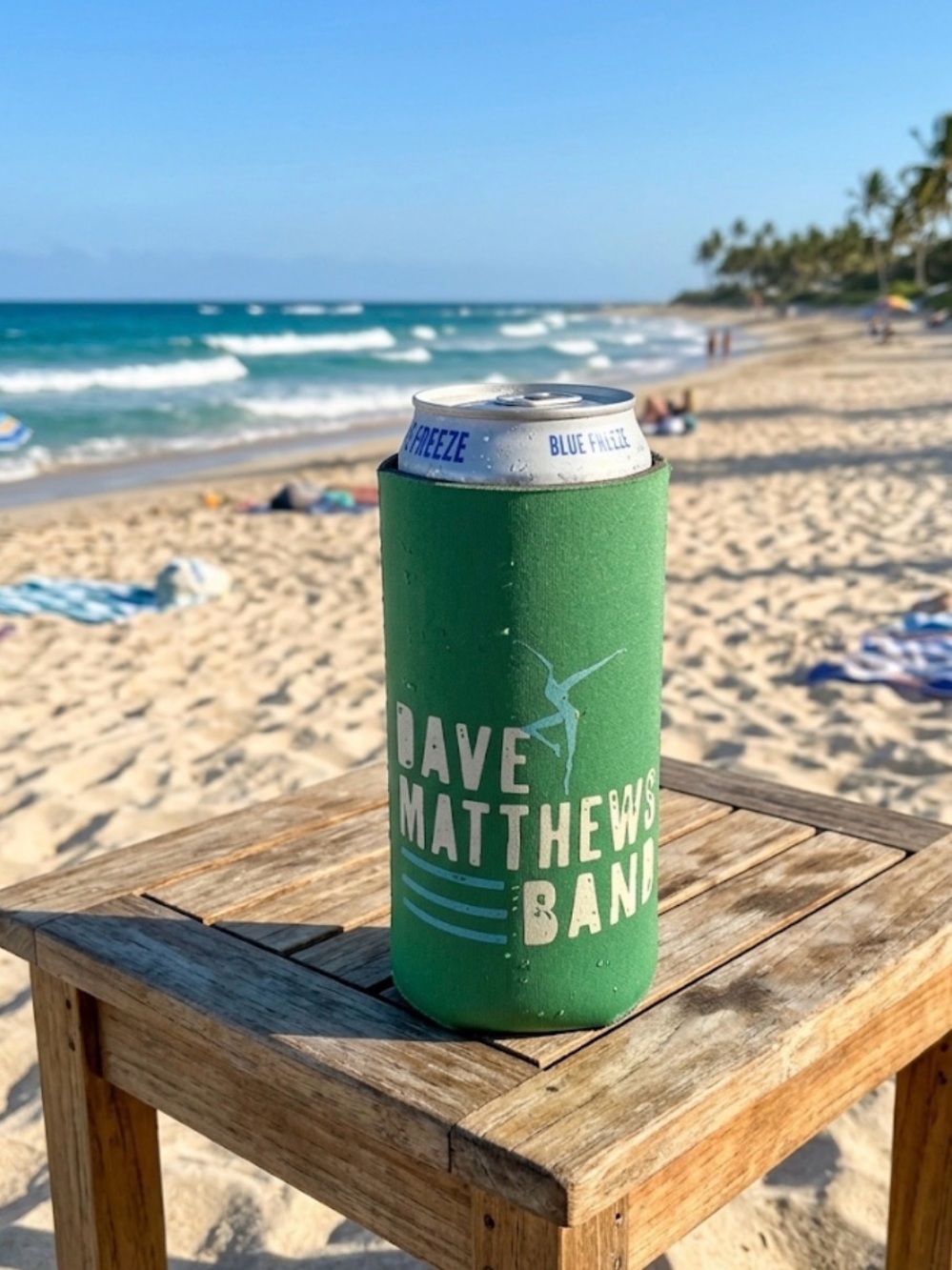 2016 Tour Dave Matthews Band Green Can Cooler featuring Fire Dancer logo